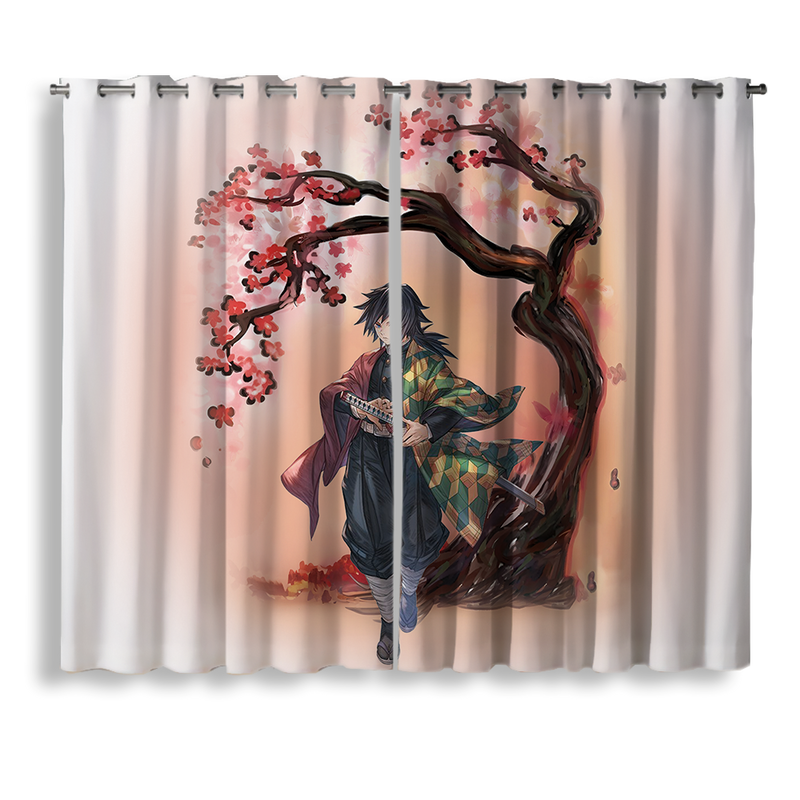 Demon Slayer Giyu Anime Cherry Blossom Window Curtain