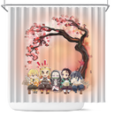 Demon Slayer Team Chibi Anime Cherry Blossom Japan Shower Curtain