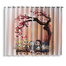 Demon Slayer Team Chibi Anime Cherry Blossom Window Curtain