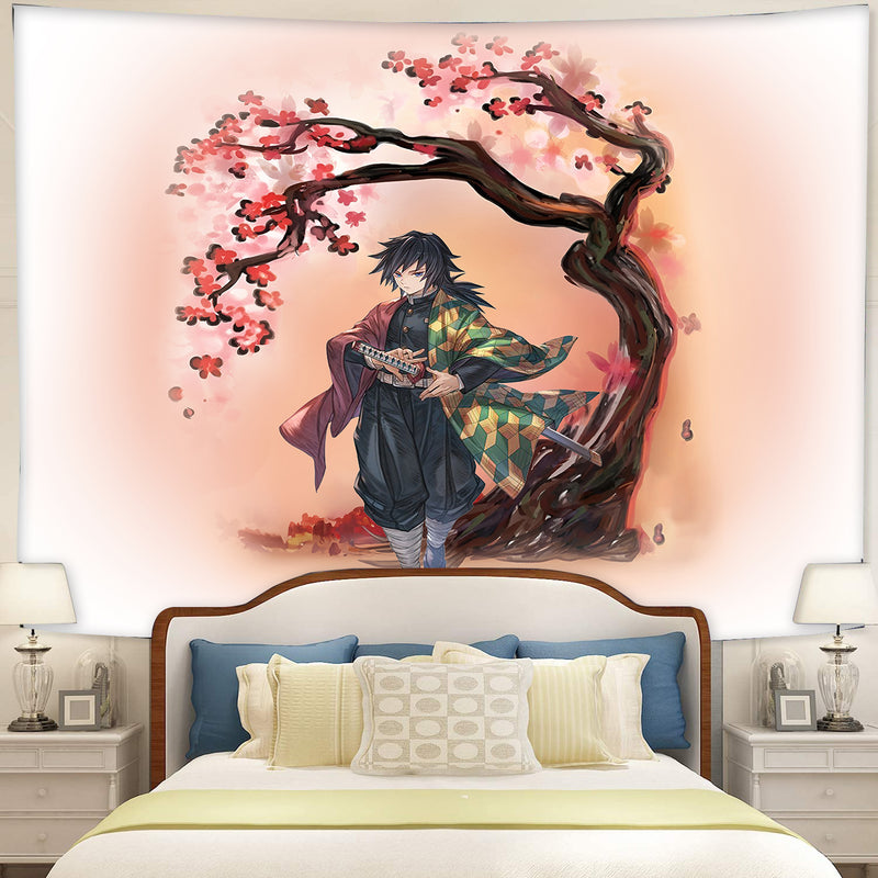 Demon Slayer Giyu Anime Cherry Blossom Tapestry Room Decor