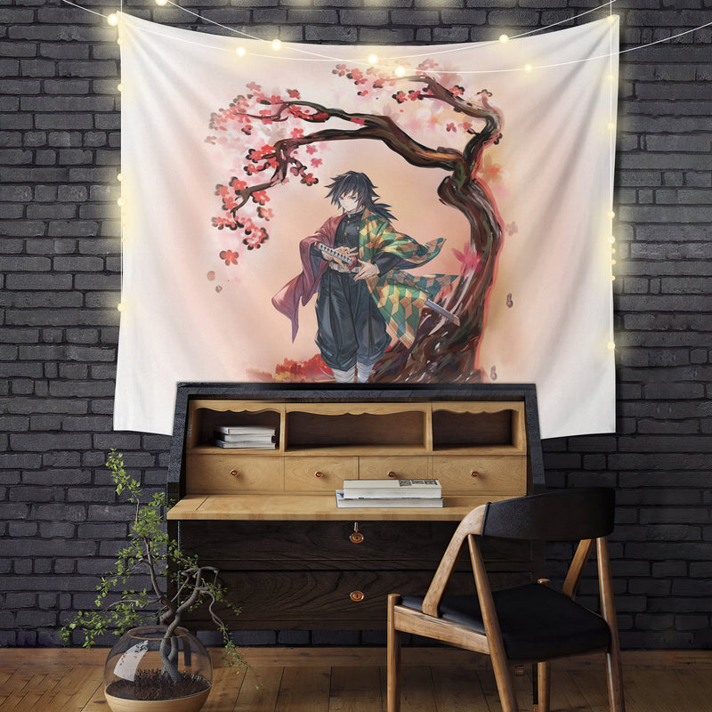 Demon Slayer Giyu Anime Cherry Blossom Tapestry Room Decor