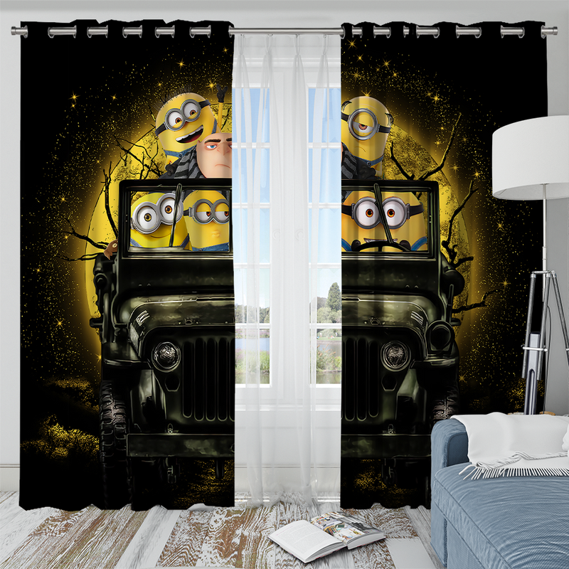 Despicable Me Gru And Minions Ride Jeep Moonlight Halloween Funny Window Curtain