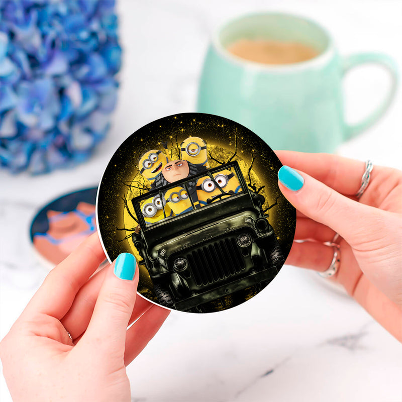 Despicable Me Gru And Minions Ride Jeep Moonlight Halloween Ceramic Drink Coasters