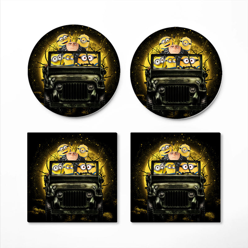 Despicable Me Gru And Minions Ride Jeep Moonlight Halloween Ceramic Drink Coasters