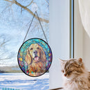 Golden Retriever Round Stained Glass Window Hanging Panel Suncatcher