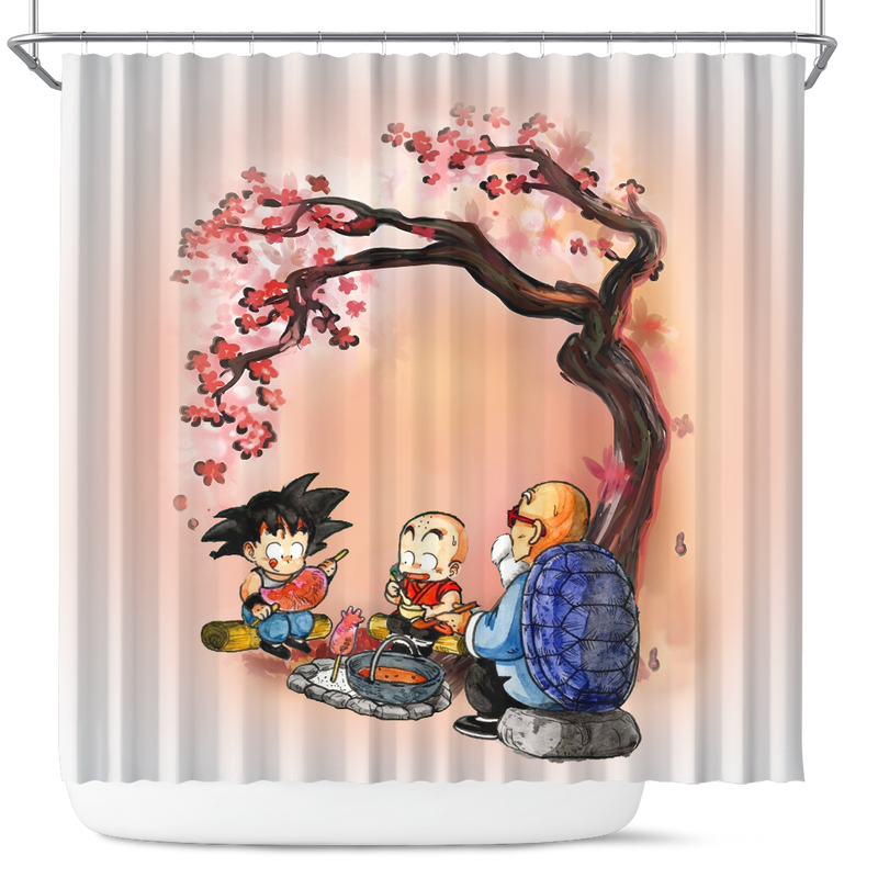 Dragon Ball Goku Krillin Master Roshi Anime Funny Cherry Blossom Japan Shower Curtain