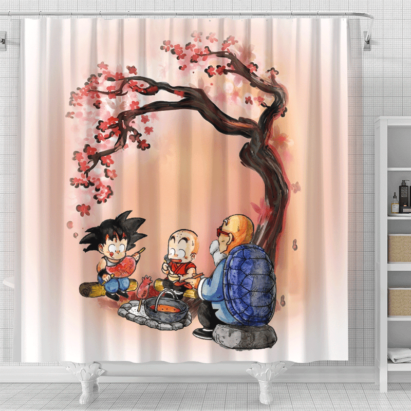 Dragon Ball Goku Krillin Master Roshi Anime Funny Cherry Blossom Japan Shower Curtain