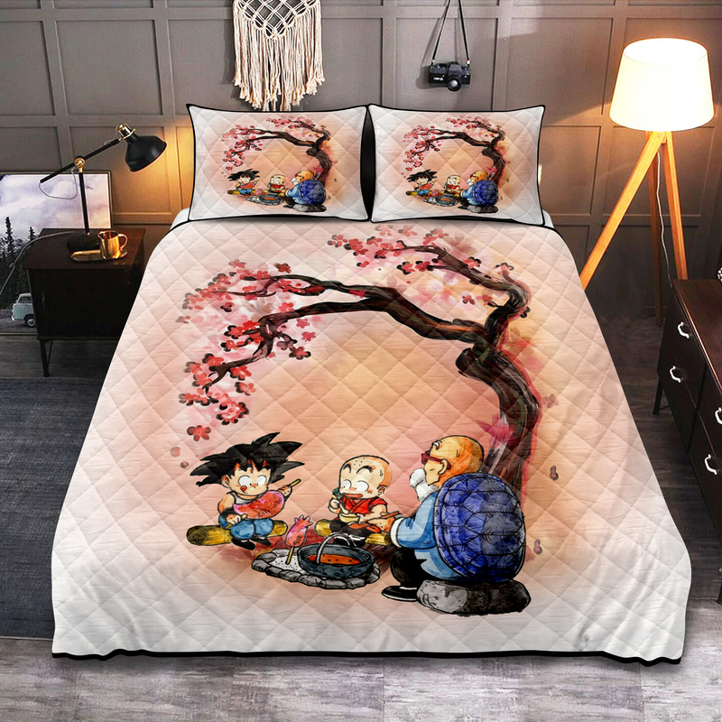 Dragon Ball Goku Krillin Master Roshi Anime Funny Cherry Blossom Quilt Bed Sets