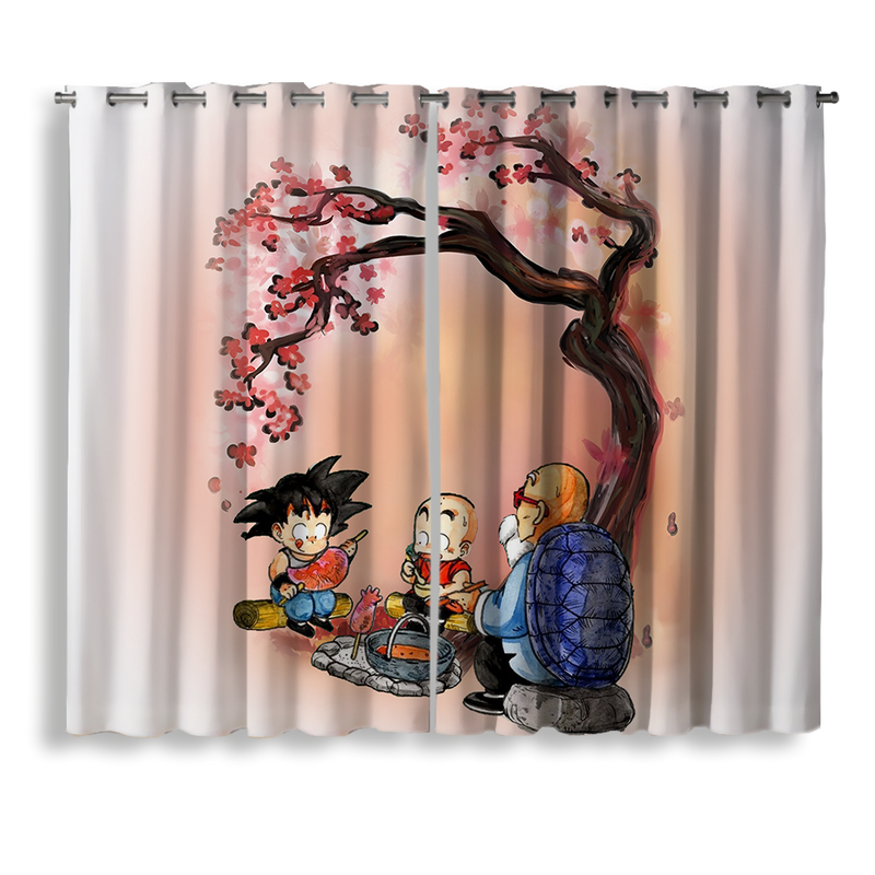 Dragon Ball Goku Krillin Master Roshi Anime Funny Cherry Blossom Window Curtain