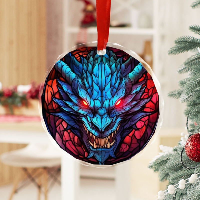 Dragon Red Eyes Stained Glass Ornament