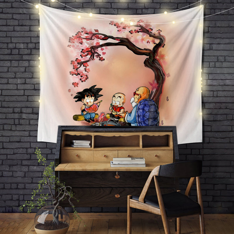 Dragon Ball Goku Krillin Master Roshi Anime Cherry Blossom Tapestry Room Decor