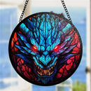 Dragon Red Eyes Round Stained Glass Window Hanging Panel Suncatcher