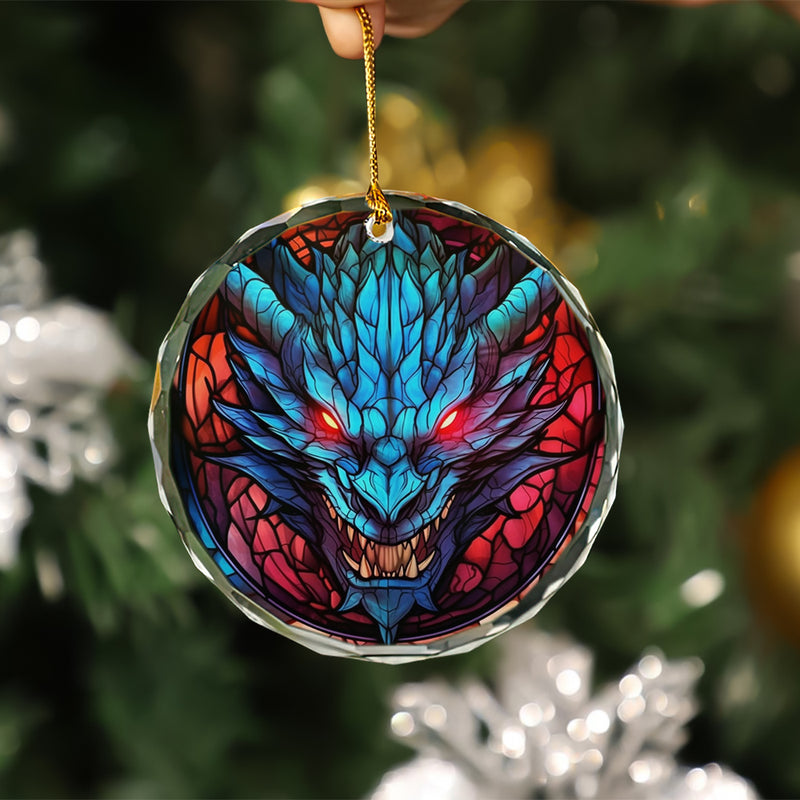 Dragon Red Eyes Stained Glass Ornament