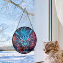 Dragon Red Eyes Round Stained Glass Window Hanging Panel Suncatcher