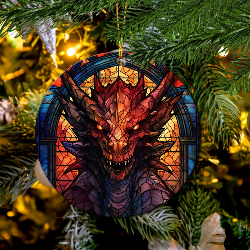 Dragon Stained Glass Art In The Style Of Aggressive Mica Ornament Perfect Gift For Holiday