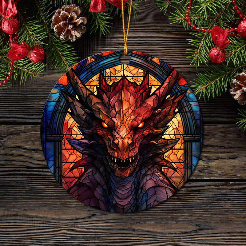 Dragon Stained Glass Art In The Style Of Aggressive Mica Ornament Perfect Gift For Holiday