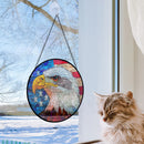 Eagle American Flag Round Stained Glass Window Hanging Panel Suncatcher