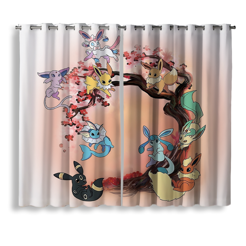 Eevee Pokemon Evolution Cherry Blossom Window Curtain