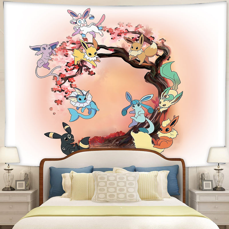 Eevee Pokemon Evolution Cherry Blossom Tapestry Room Decor