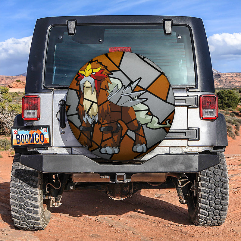 Entei Pokemon Stained Glass Car Spare Tire Covers Gift For Campers