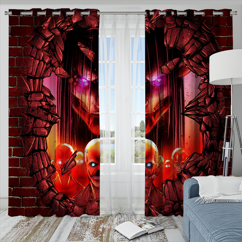 Eren Attack On Titans Founding Titan Break Wall Anime Window Curtain