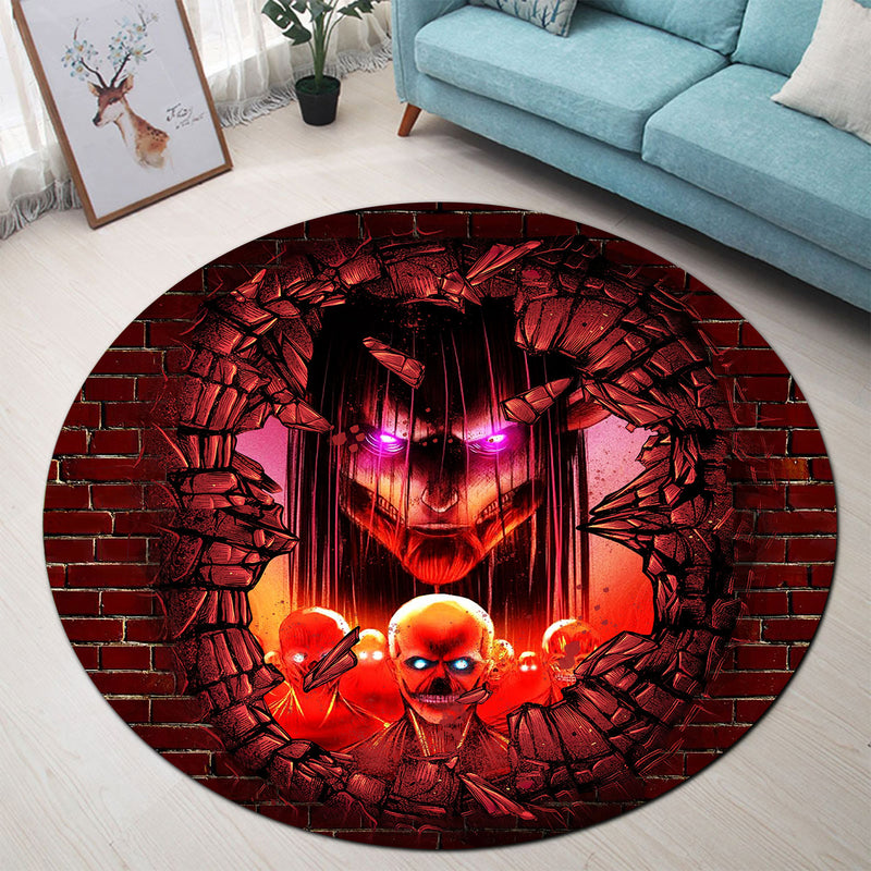Eren Attack On Titans Founding Titan Break Wall Anime Round Carpet Rug Bedroom Livingroom Home Decor