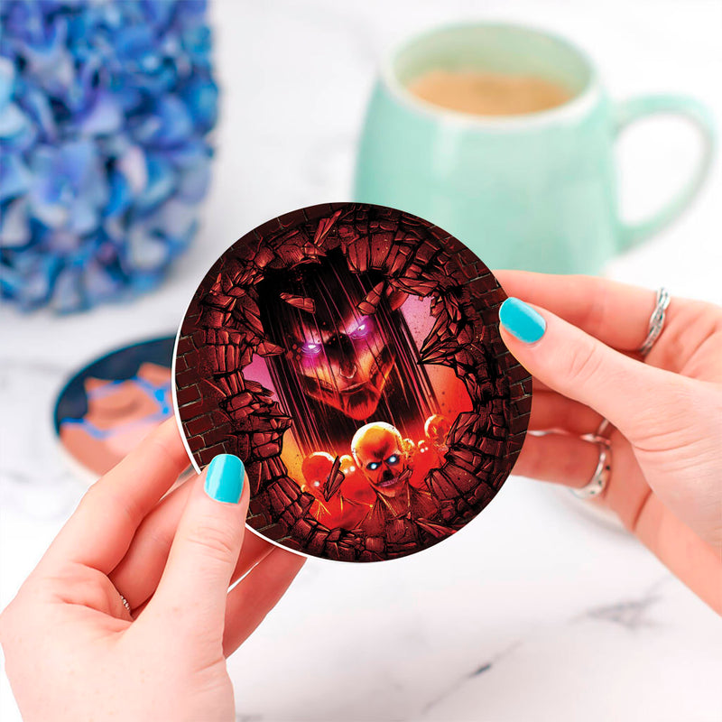 Eren Attack On Titans Founding Titan Break Wall Anime Ceramic Drink Coasters