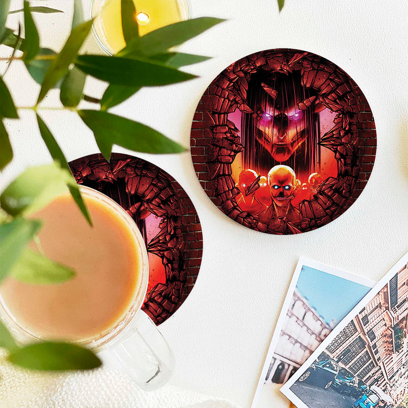 Eren Attack On Titans Founding Titan Break Wall Anime Ceramic Drink Coasters