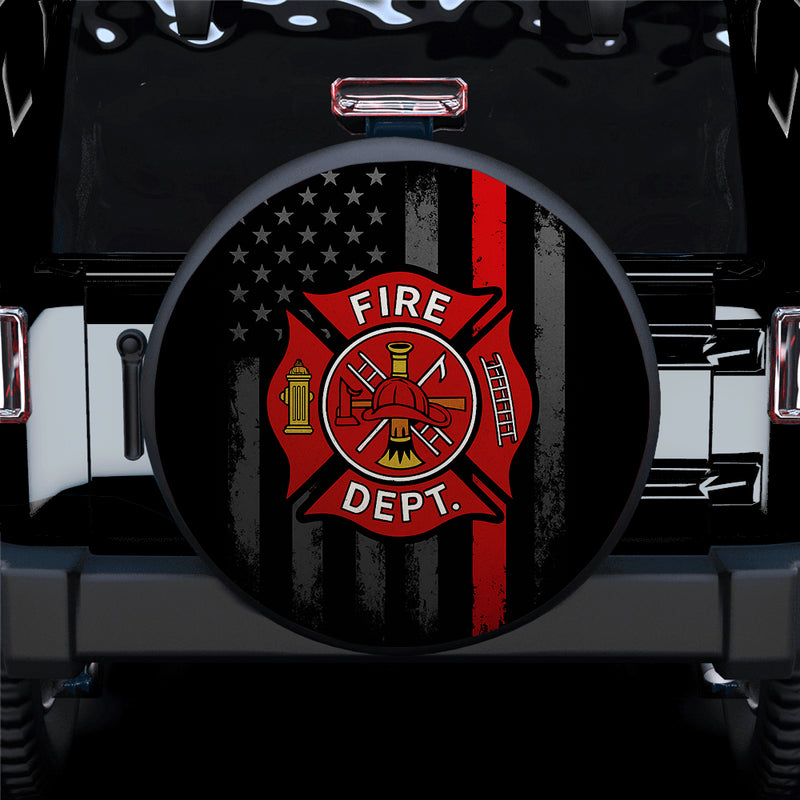 Firefighter Thin Red Line US Flag Jeep Car Spare Tire Cover