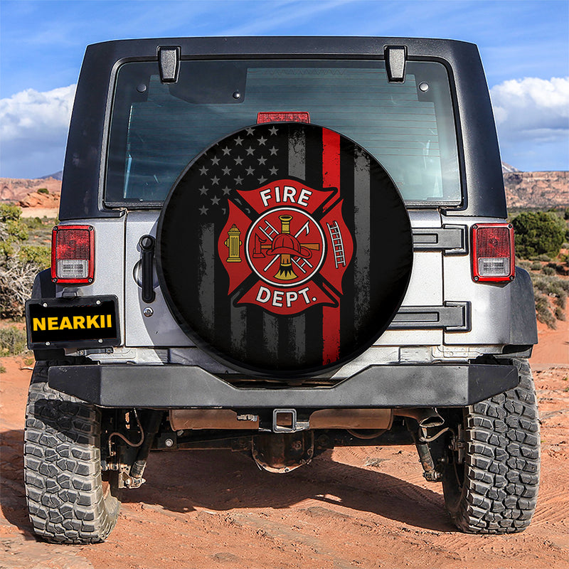 Firefighter Thin Red Line US Flag Jeep Car Spare Tire Cover