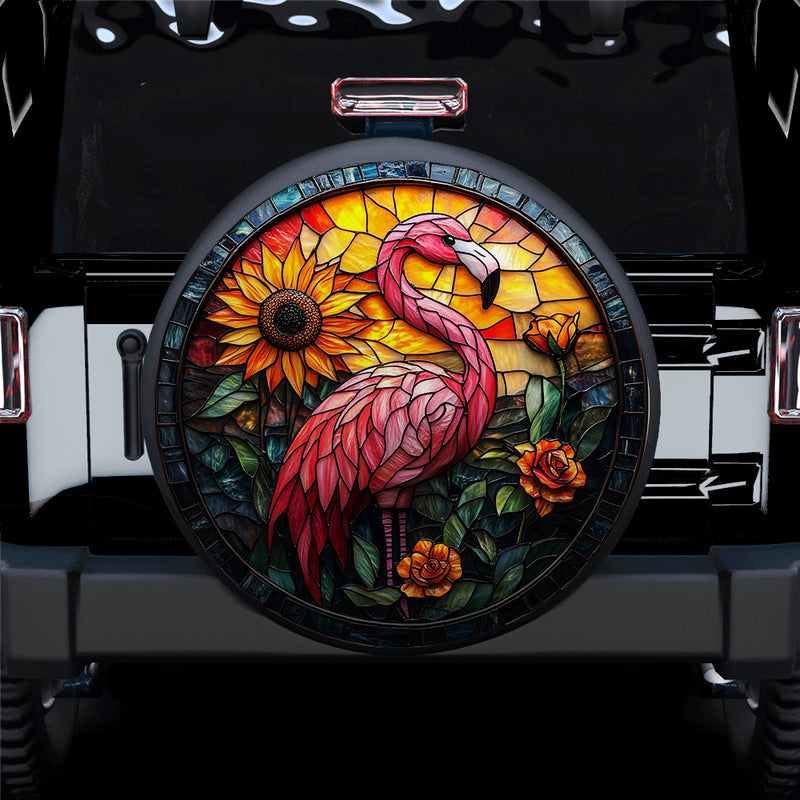 Flamingo Bird Stained Glass Sun Catcher Car Spare Tire Cover