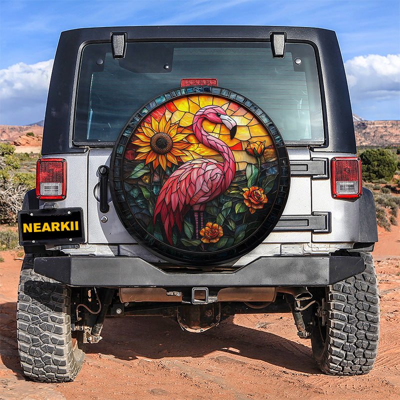 Flamingo Bird Stained Glass Sun Catcher Car Spare Tire Cover
