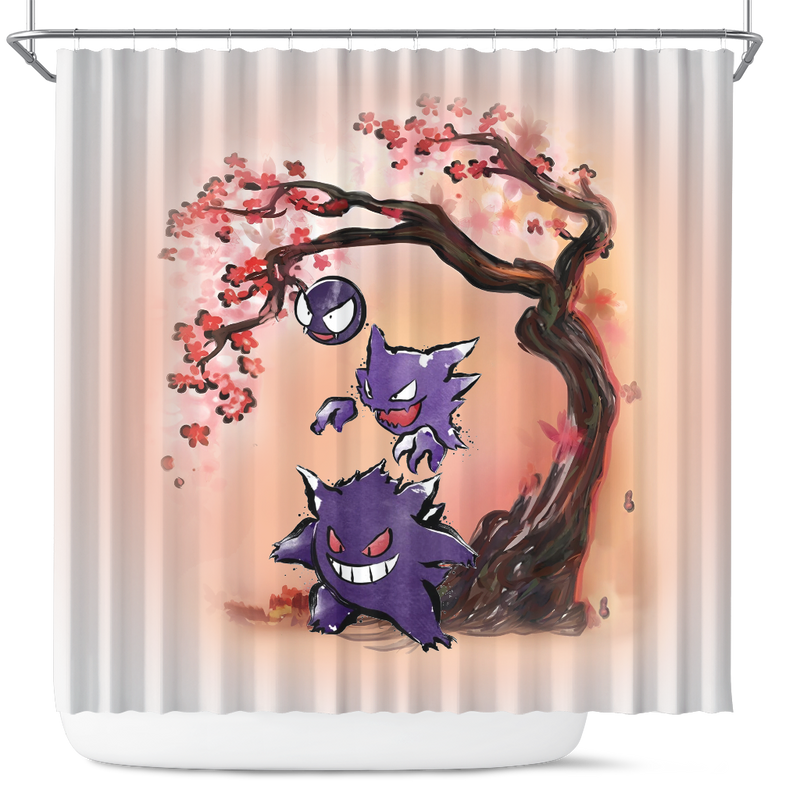 Gengar Pokemon Ghost Cherry Blossom Japan Shower Curtain