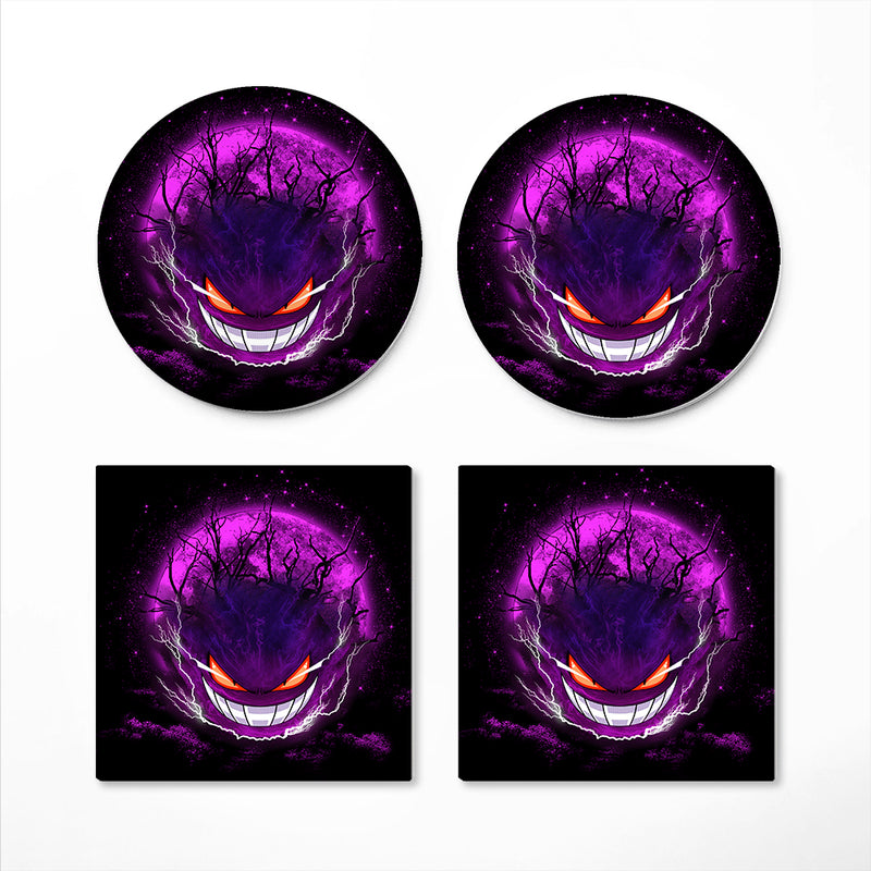 Gengar Pokemon Ghost Scary Moonlight Ceramic Drink Coasters