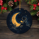 Girl Reading On A Crescent Moon Mica Circle Ornament