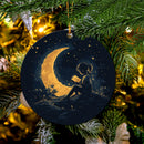 Girl Reading On A Crescent Moon Mica Circle Ornament