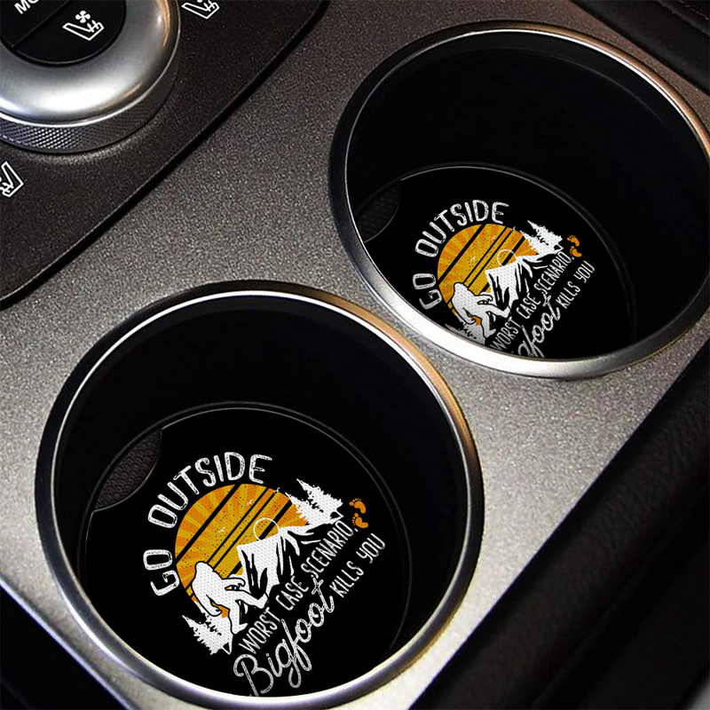 Go Outside Bigfoot Jeep Car Coasters Auto Cup Holder