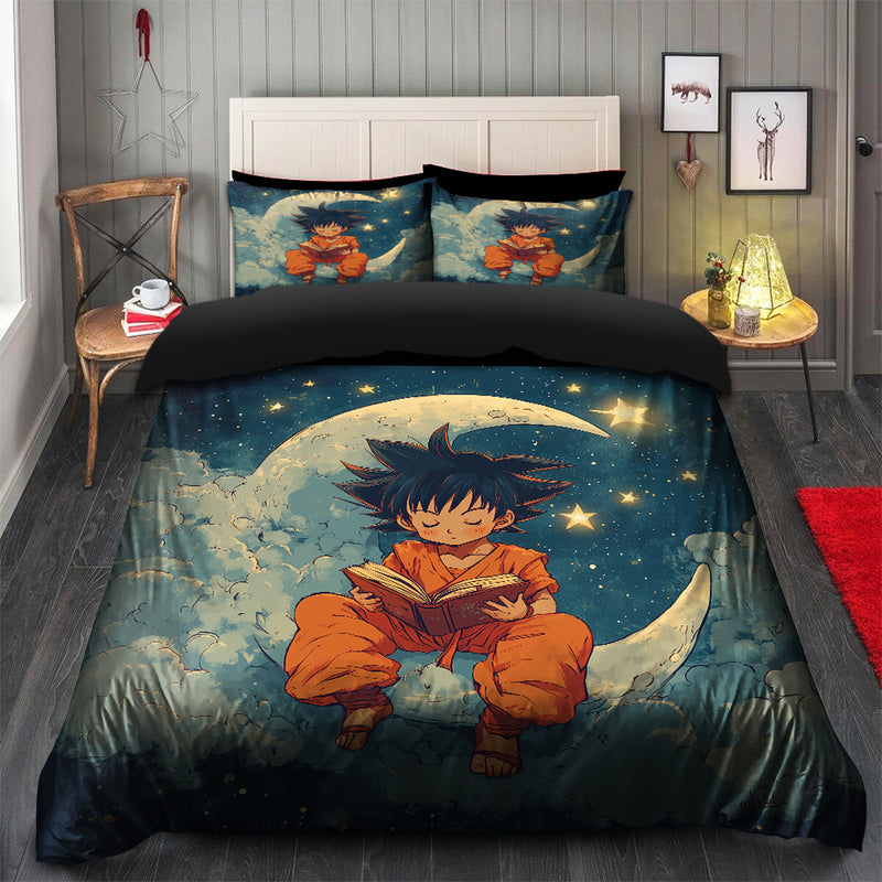 Goku Reading On A Moon Bedding Set Duvet Cover And 2 Pillowcases