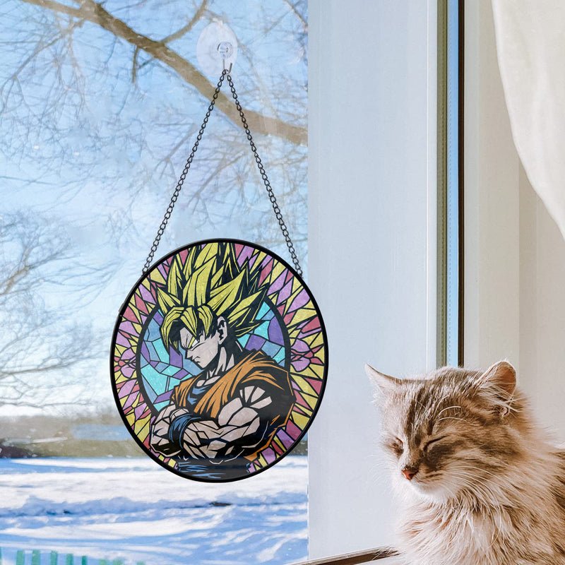 Goku Dragon Ball Anime Round Stained Glass Window Hanging Panel Suncatcher