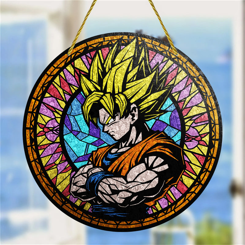 Goku Dragon Ball Anime Round Stained Glass Window Hanging Panel Suncatcher