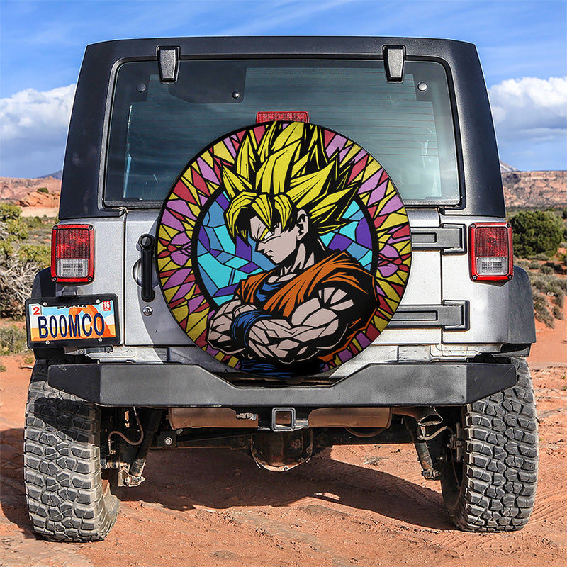 Goku Dragon Ball Anime Stained Glass Car Spare Tire Covers Gift For Campers