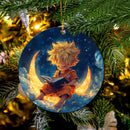 Goku Reading On A Crescent Moon Mica Circle Ornament