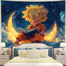 Goku Reading On A Crescent MoonTapestry Room Decor