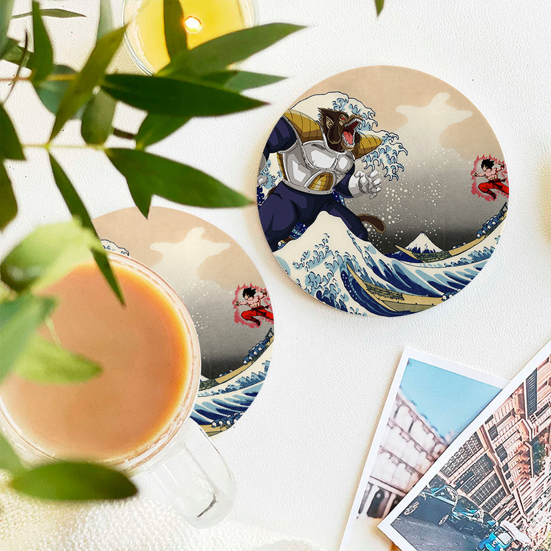 Goku Vs Vegeta The Great Wave Japan Anime Dragon Ball Ceramic Drink Coasters