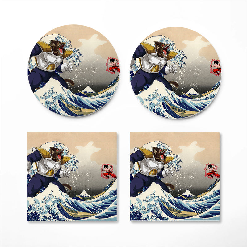 Goku Vs Vegeta The Great Wave Japan Anime Dragon Ball Ceramic Drink Coasters