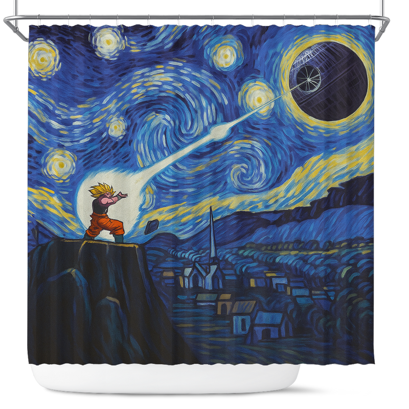 Goku Vs Death Star Starry Night Shower Curtain