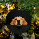 Golden Retriever Peeking Over A Black Wall Mica Circle Ornament