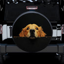 Golden Retriever Peeking Over A Black Wall Car Spare Tire Cover