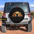 Golden Retriever Peeking Over A Black Wall Car Spare Tire Cover