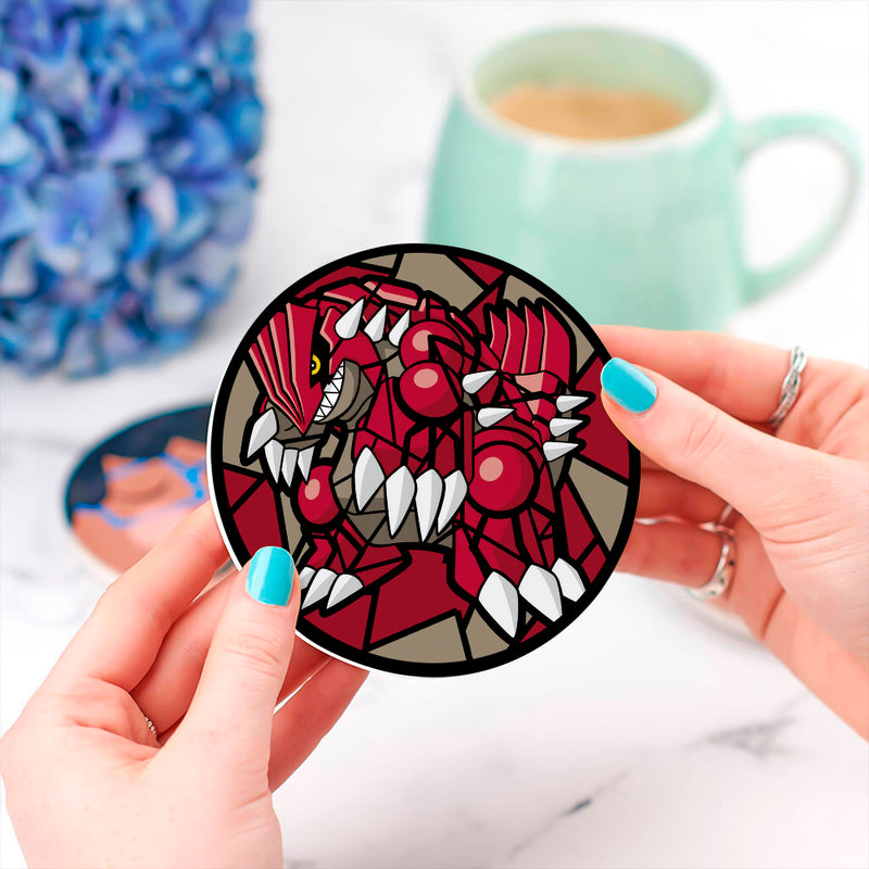 Groudon Pokemon Stained Glass Drink Coasters